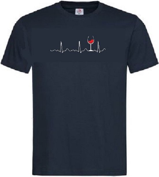 Grappig T-shirt - hartslag - heartbeat - wijnglas - wijn - wijnliefhebber