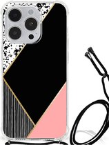 Smartphone hoesje Geschikt voor iPhone 14 Pro TPU Silicone Hoesje met transparante rand Black Pink Shapes