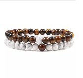 Trendy Afstand Armband | Natuursteen Koppels | Bruin / Wit 6mm | Cadeau