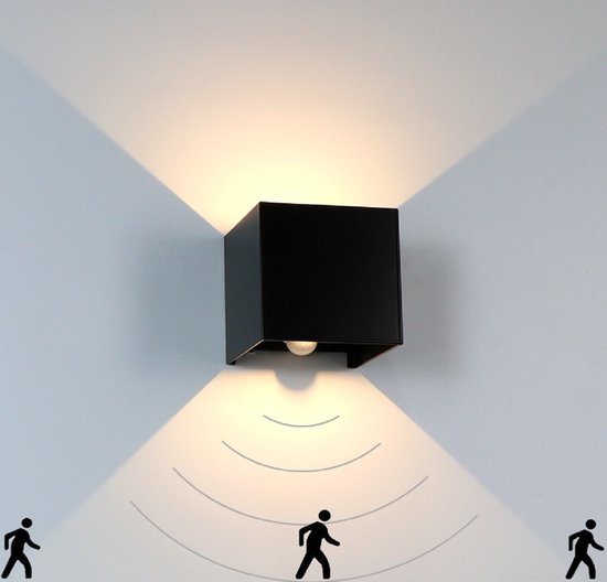 Luminize Buitenlamp met bewegingssensor - 2700K - 10x10x10cm - industrieel - zwart - led - energiezuinig