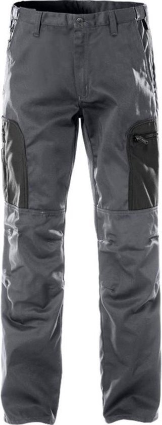 Pantalon de travail gris foncé avec empiècements noirs sur les côtés des jambes et sur les genoux.