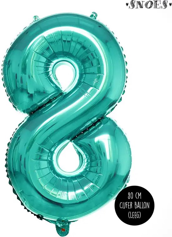 Cijfer Helium Folie Ballon - 8 jaar cijfer - Turquoise - Turkoois - 80 cm - leeftijd 8 jaar feestartikelen verjaardag