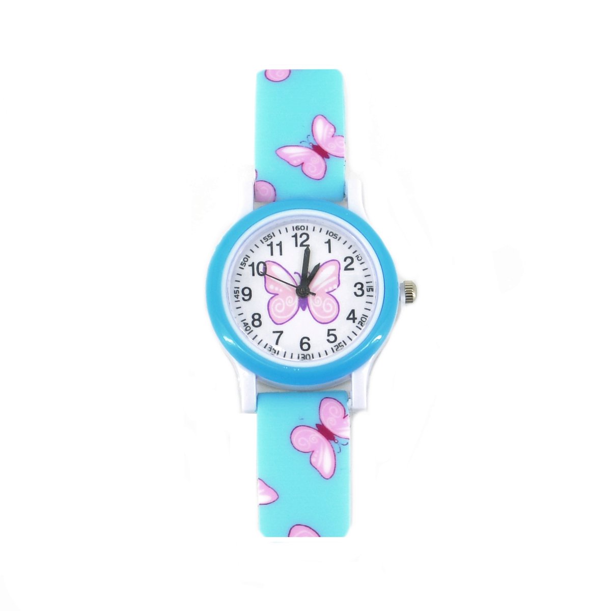 Kinder Horloge Vlinder - Blauw | Ø 28 mm | Kunststof-Siliconen | Fashion Favorite
