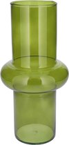 Bellatio Design Bloemenvaas - groen transparant gerecycled glas - D15 x H31 cm - vaas