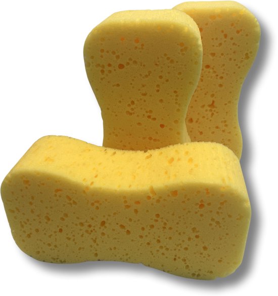 MAUS - autospons geel - 3 stuks - 22x11x7 cm - spons voor autowassen.
