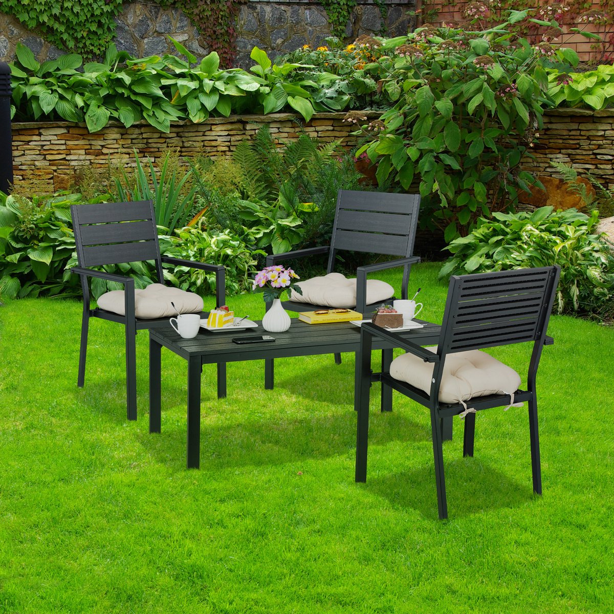 Relaxdays tuintafel rechthoek - houtlook - 39 x 98 x 48 cm thumbnail 7