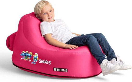 Zitzak met lucht kussen Smurf voor kinderen -De Smurfen - 85x62x50cm - Softybag - roze