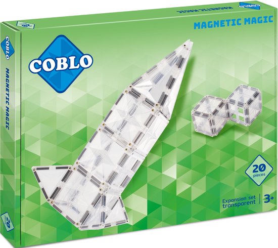 Coblo Transparant 20 stuks - Magnetisch speelgoed - Montessori speelgoed - Magnetische Bouwstenen - Magnetische tegels - STEM speelgoed - Cadeau kind - Speelgoed 3 jaar t/m 12 jaar - Magnetisch speelgoed bouwblokken