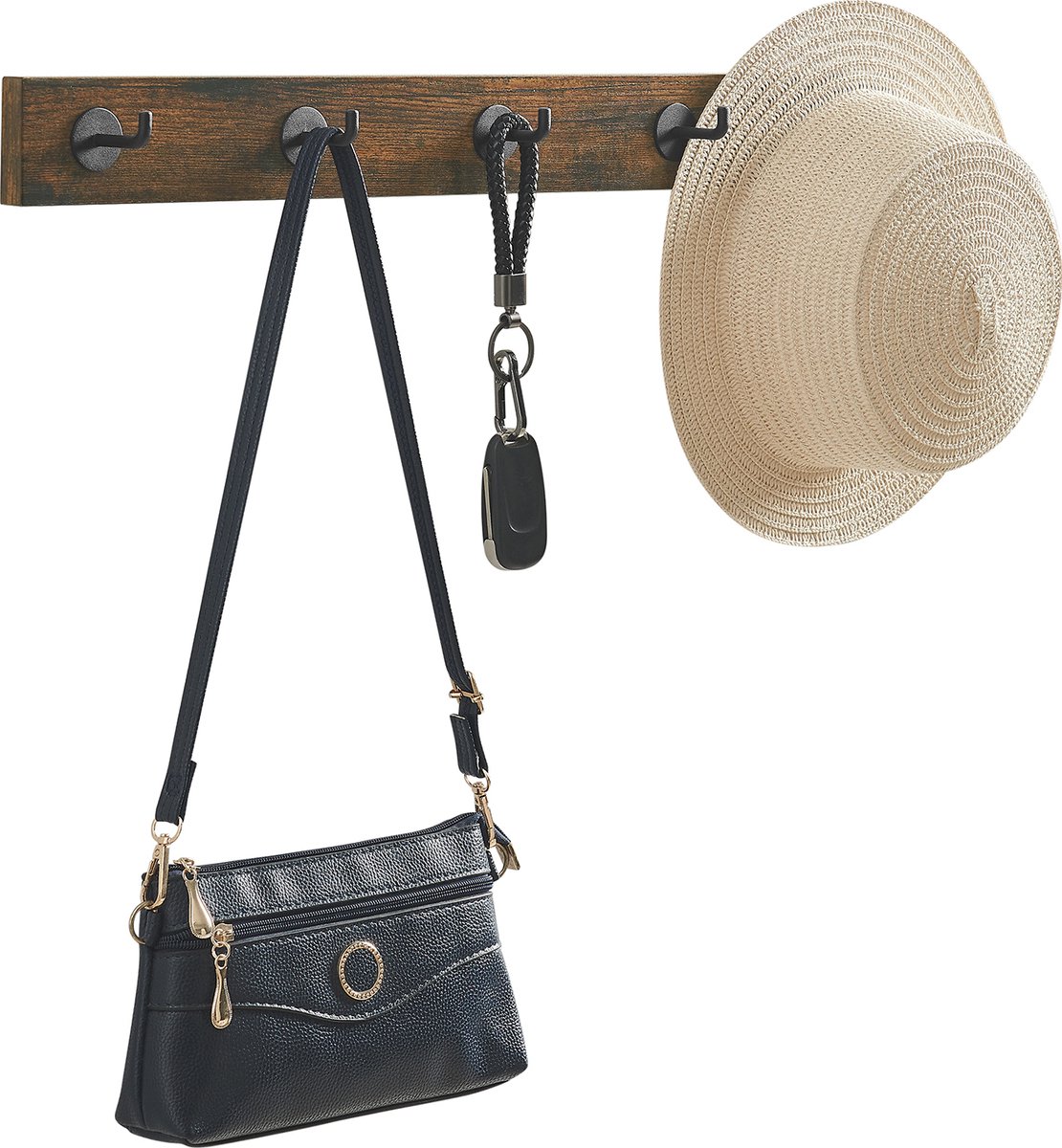 MIRA Home - Wandkapstok - Industrieel Zwart - Ruimtebesparend Ontwerp - 60cm Breed