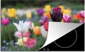 KitchenYeah® Inductie beschermer 77x51 cm - Een veld vol met kleurrijke tulpen - Kookplaataccessoires - Afdekplaat voor kookplaat - Inductiebeschermer - Inductiemat - Inductieplaat mat