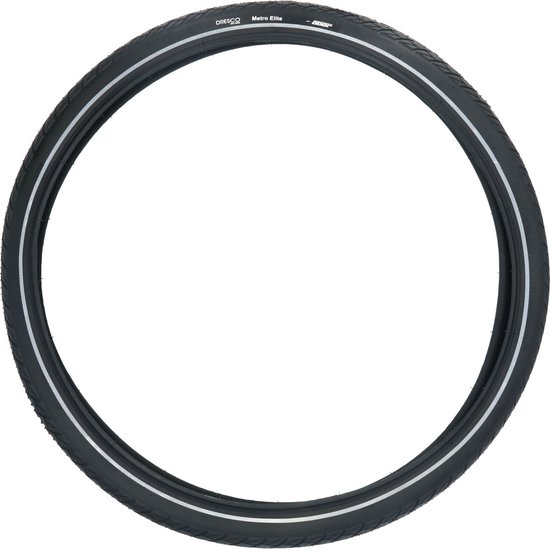 Zwarte Dresco Metro Elite fietsband met twee reflecterende witte strepen en fijn profiel.