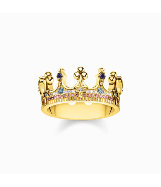 THOMAS SABO Anello A Fascia Donna – Argento 925 Placcato Oro Giallo 18kt Con Zirconi E Pietre Colorate – Modello TR2224-959-7-54