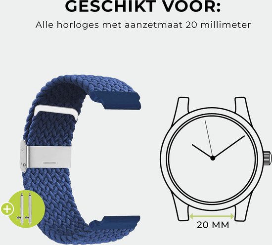 SmartphoneClip® Horlogeband - Nylon Gevlochten Elastisch - 20mm - Blauw - Horlogebandjes - SmartphoneClip