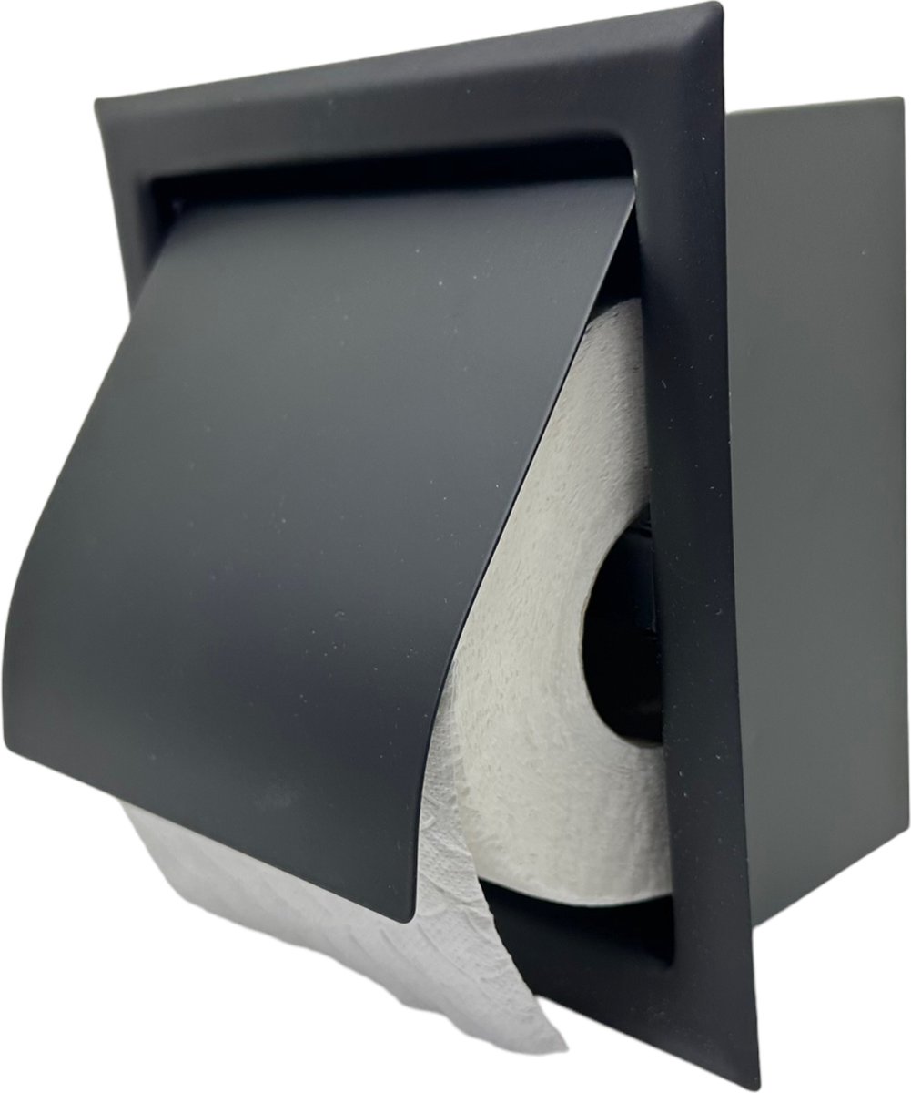 Maison DAM - Inbouw Toiletrolhouder mat zwart - RVS mat zwart gepoedercoat - hoge kwaliteit - wc rolhouder - industriële style