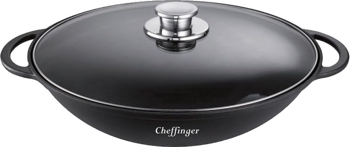 Cheffinger Wokpan met Deksel - 36 cm - Zwart