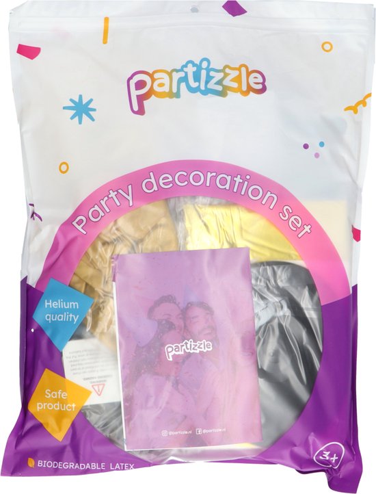 Partizzle 50 Jaar Feest Verjaardag Versiering Set - Happy Birthday Slinger & Ballonnen - Sarah Abraham Decoratie - Zwart en Goud - Partizzle®