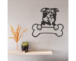 Wanddecoratie Border Collie - Muurdecoratie Border Collie - Muurdecoratie Hond - Wanddecoratie Hond Hout - Muurdecoratie Woonkamer - Wanddecoratie Woonkamer - Wanddecoratie Industrieel - Wanddecoratie Dieren - Home Decor - Wall Line Art - 29 x 27 cm