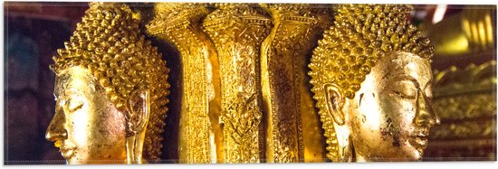 Vlag - Pilaar met Gouden Boeddha's en Details - 60x20 cm Foto op Polyester Vlag