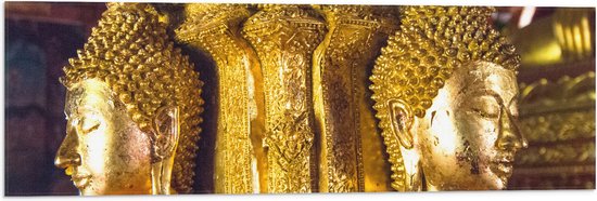 Vlag - Pilaar met Gouden Boeddha's en Details - 90x30 cm Foto op Polyester Vlag