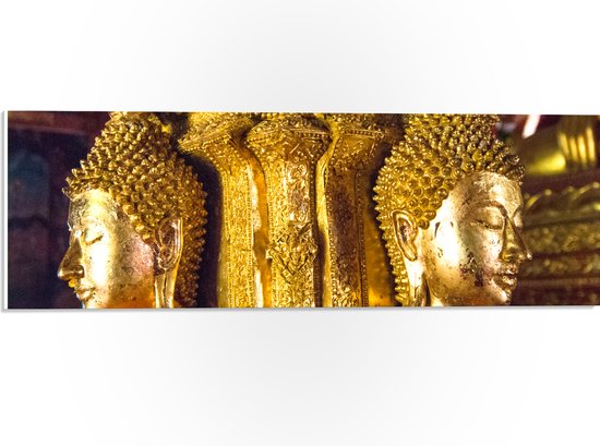 PVC Schuimplaat- Pilaar met Gouden Boeddha's en Details - 60x20 cm Foto op PVC Schuimplaat