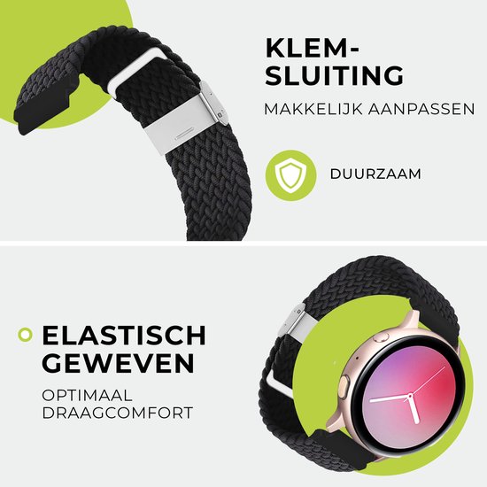 SmartphoneClip® Horlogeband - Nylon Gevlochten Elastisch - 20mm - Zwart - Horlogebandjes - SmartphoneClip