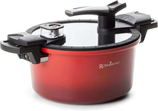 Rosmarino Snelkookpan - Snelkookpan 5 liter - Pressure Cooker - Snelkookpan inductie - Snelkookpannen - Geschikt voor alle warmtebronnen - Ø24cm - Rood