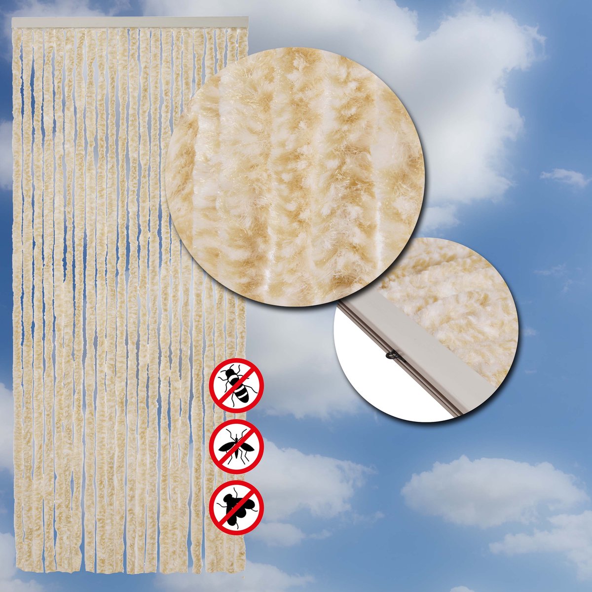 Wicotex - Vliegengordijn - Chenille - Deurgordijn - Kattenstaart Beige mix - Afmeting 90x220cm