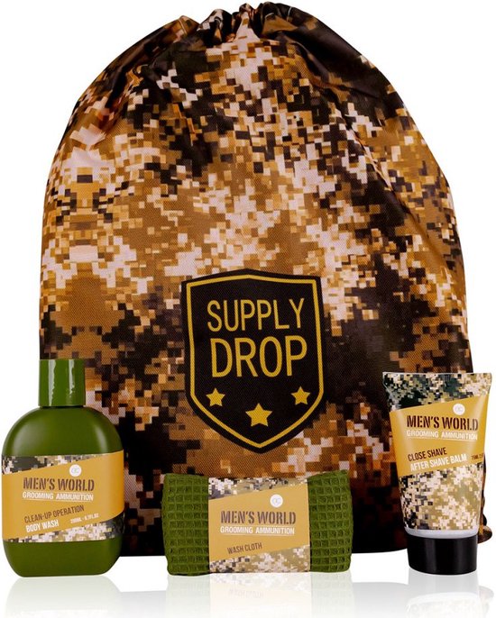 Badset MEN'S WORLD in sporttas met Camouflage - valentijncadeau voor hem