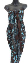 Hamamdoek, sarong, pareo, gekko's vlekken patroon lengte 115 cm breedte 165 kleuren bruin turquoise versierd met franjes