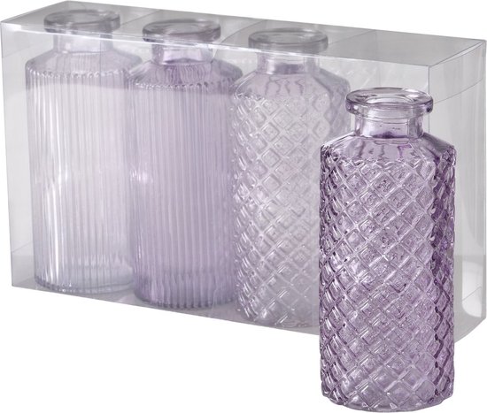Boltze Home Vaas Panja glas Lila-verpakt per 4 stuks in transparante doos