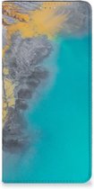 Hoesje Geschikt voor Samsung Galaxy A14 5G Flip Case Marble Blue Gold