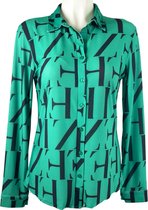 Angelle Milan - Groen/Zwarte Blouse voor Dames - Travelstof - Ademend - Kreukherstellend - Duurzaam - Maat S - in 5 maten!