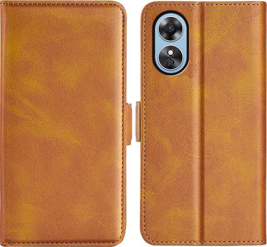 Coque Oppo A17 - Etui portefeuille de Luxe MobyDefend (fermeture latérale) - Marron clair - Coque pour téléphone portable - Coque adaptée pour : Oppo A17