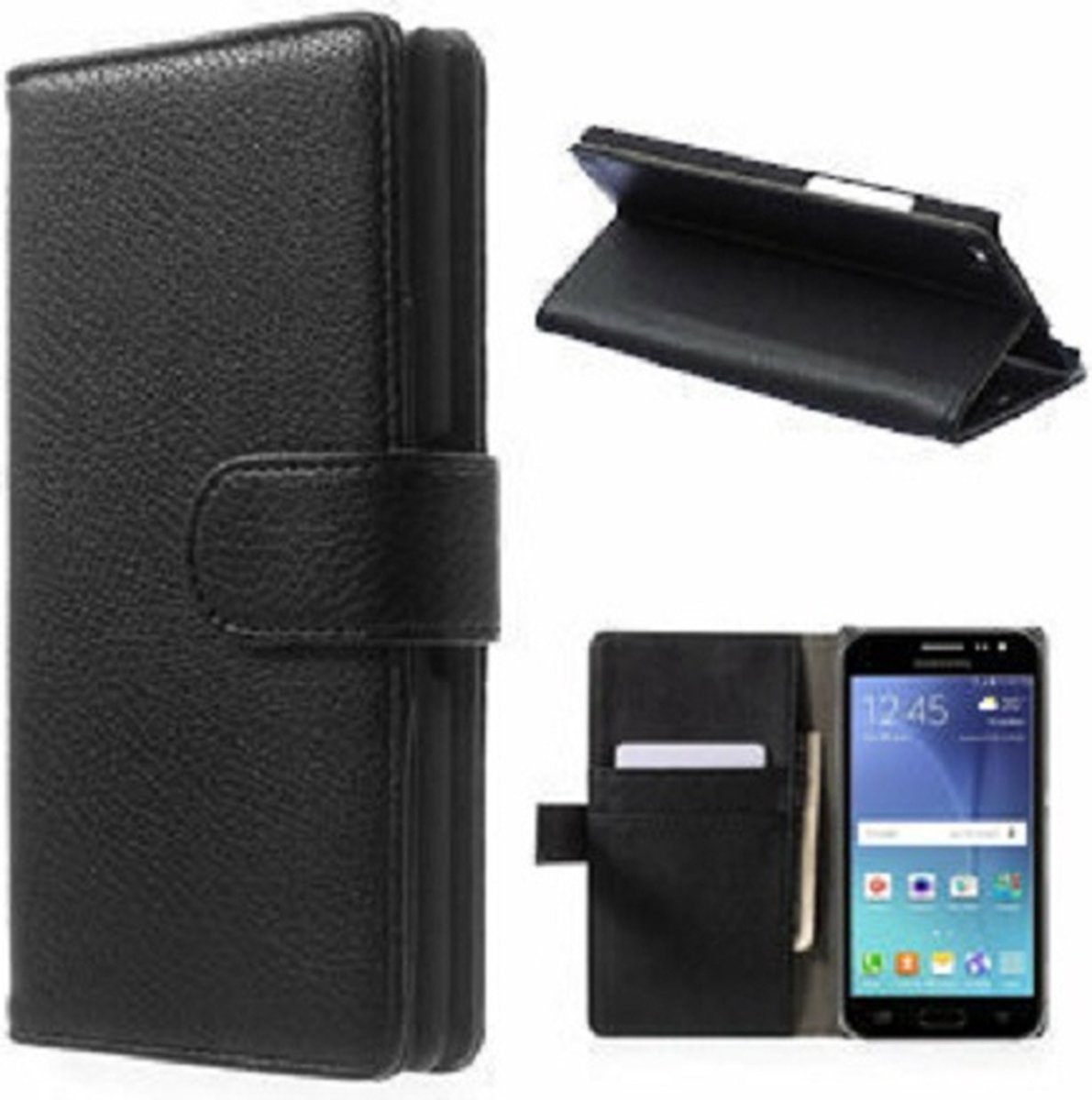 Samsung J2 2016 Hoesje Met Pasjeshouder Bookcase Zwart