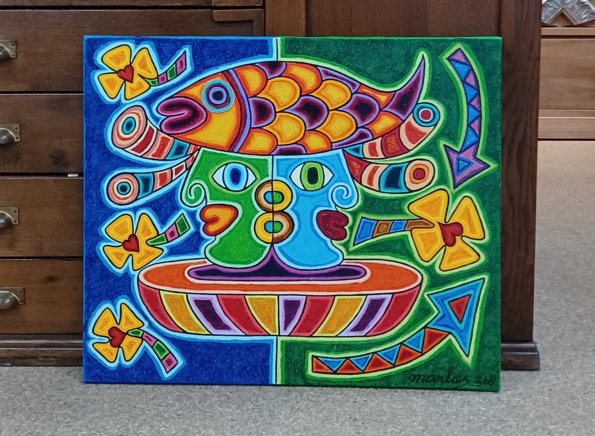 Origineel Schilderij Marlies van Wezel - Vissenkop 60 x 50