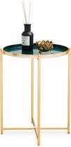 LIFA LIVING Bijzettafel Modern - Groen & Gouden Koffietafel - Rond - Metaal - Voor Woonkamer, Slaapkamer of Kantoor - 37,5 x 47,5 cm