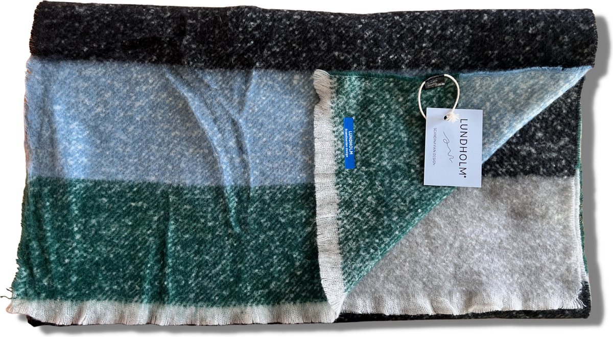 Lundholm Sjaal heren winter xl geblokt - hoogwaardige kwaliteit met wol - sjaal groen blauw zwart - mannen cadeautjes tip | Scandinavisch design - Sylt serie