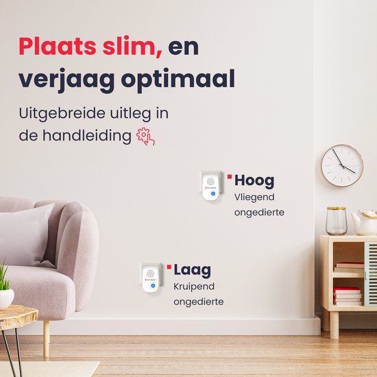 Een Pest Protest ultrasone ongediertebestrijder in een slaapkamer. Geschikt voor hoog- en kruipend ongedierte.