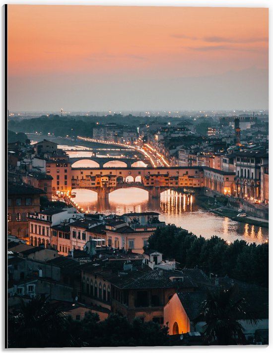 WallClassics - Dibond - Middeleeuwse brug over rivier de Arno - Italië - 30x40 cm Foto op Aluminium (Met Ophangsysteem)