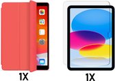 Casemania Hoes Geschikt voor Apple iPad 2022 (10.9 inch 10e Generatie - 10th Gen) Hoes Rood & Glazen Screenprotector - Tri Fold Tablet Case - Smart Cover