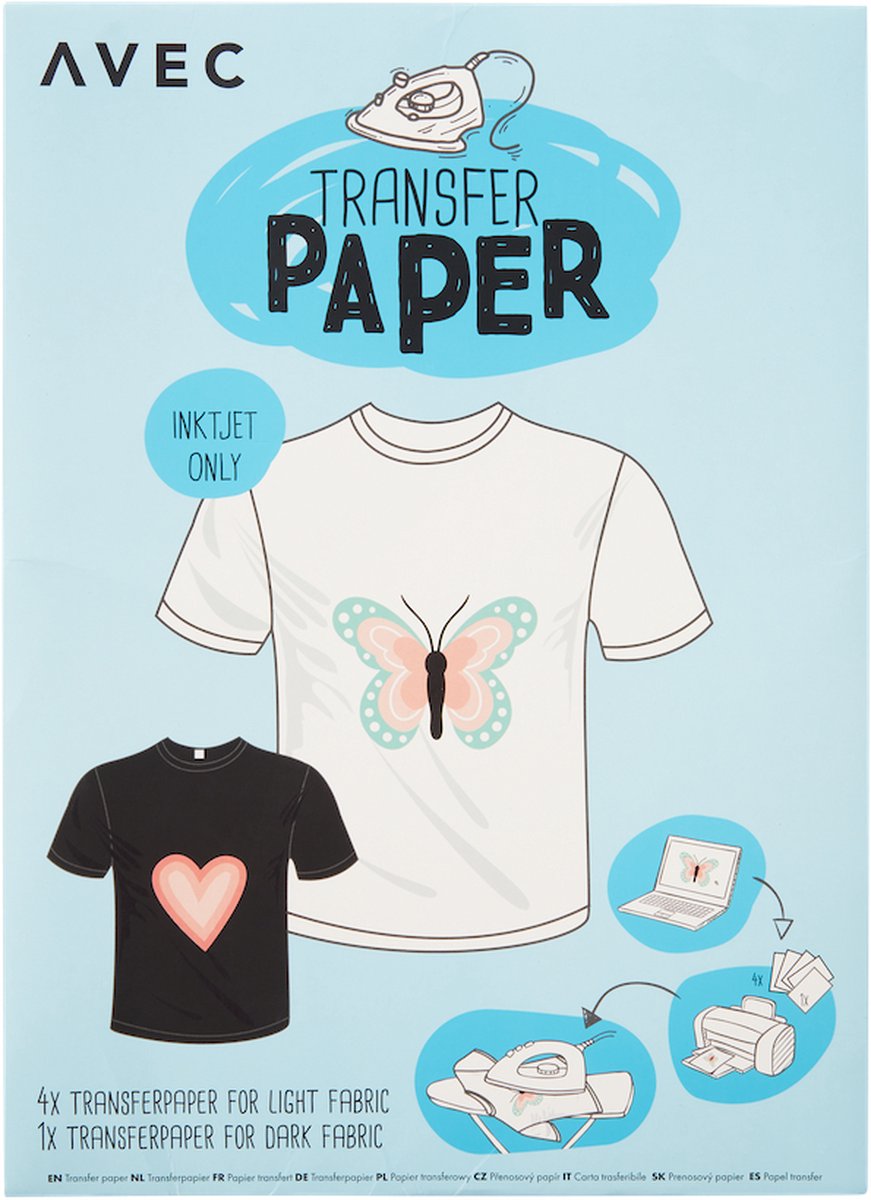 Transferpapier voor textiel 5 vellen A4 formaat Print en strijk. bol