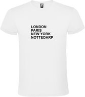 wit T-Shirt met London,Paris, New York , Nottedarp tekst Zwart Size XXXXL