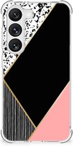 Smartphone hoesje Geschikt voor Samsung Galaxy S23 TPU Silicone Hoesje met transparante rand Black Pink Shapes