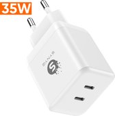 Synyq Super Fast Charger 35W - Dual USB C Adapter - GaN Oplaadadapter - Oplader Apple iPhone 11 / 12 / 13 / 14 - Oplader Samsung - Snellader iPhone/Samsung - Wit