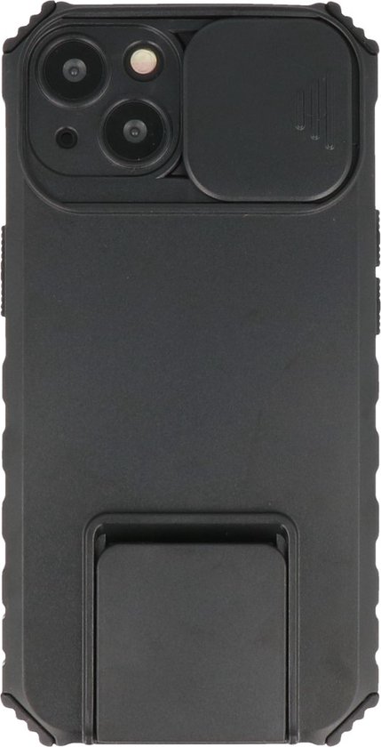 Premium Kwaliteit Anti Shock Hoesje - Back Cover - Camerawindow met Stand Functie - Geschikt voor iPhone 13 - Zwart