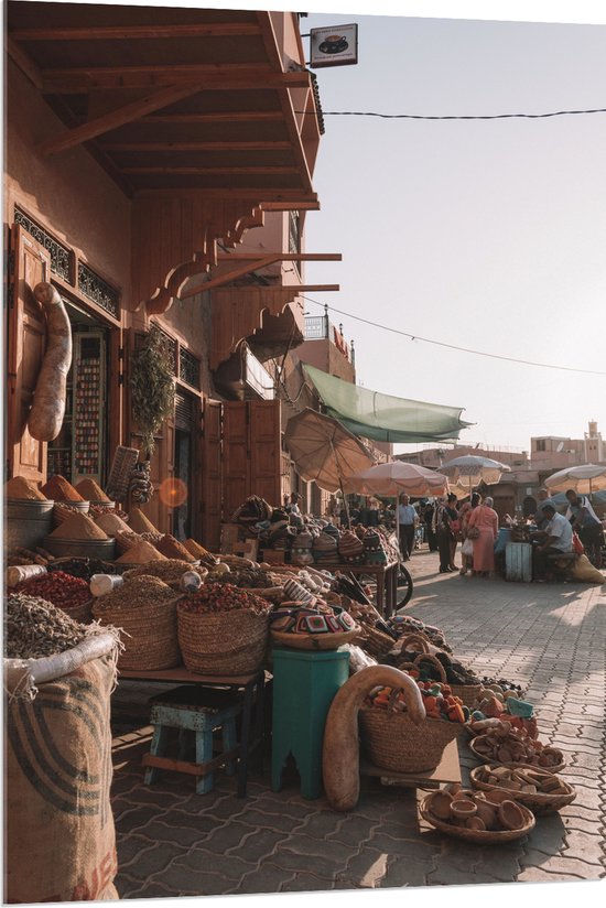 WallClassics - Acrylglas - Markt in Marrakesh - Marokko - 80x120 cm Foto op Acrylglas (Wanddecoratie op Acrylaat)