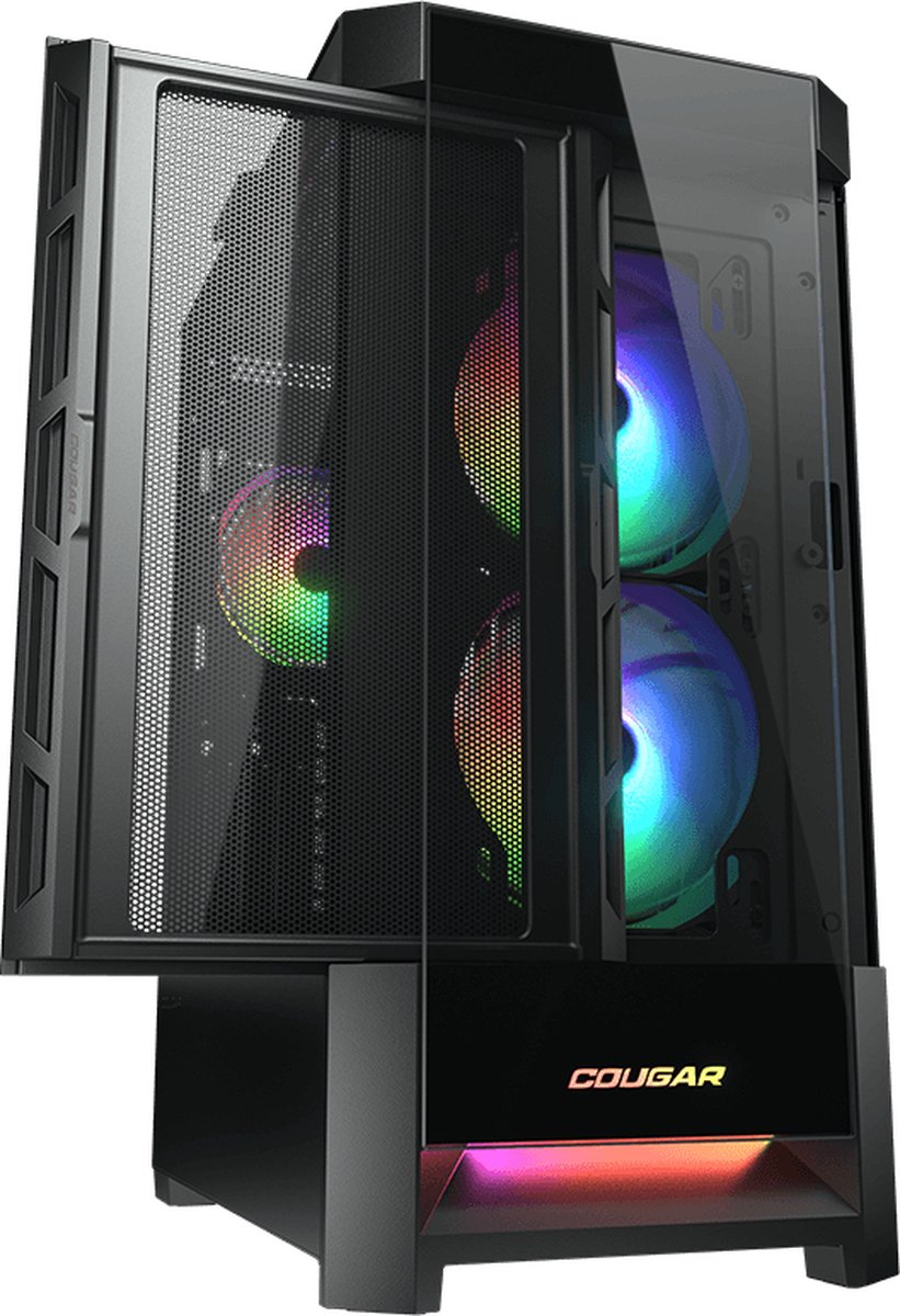Cougar Duoface RGB Midi Tower PC Behuizing met 2 opvallende frontpanelen , ARGB Fans -Zwart