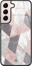 Casimoda® hoesje - Geschikt voor Samsung Galaxy S22 - Stone grid marmer / Abstract marble - Luxe Hard Case Zwart - Backcover telefoonhoesje - Roze