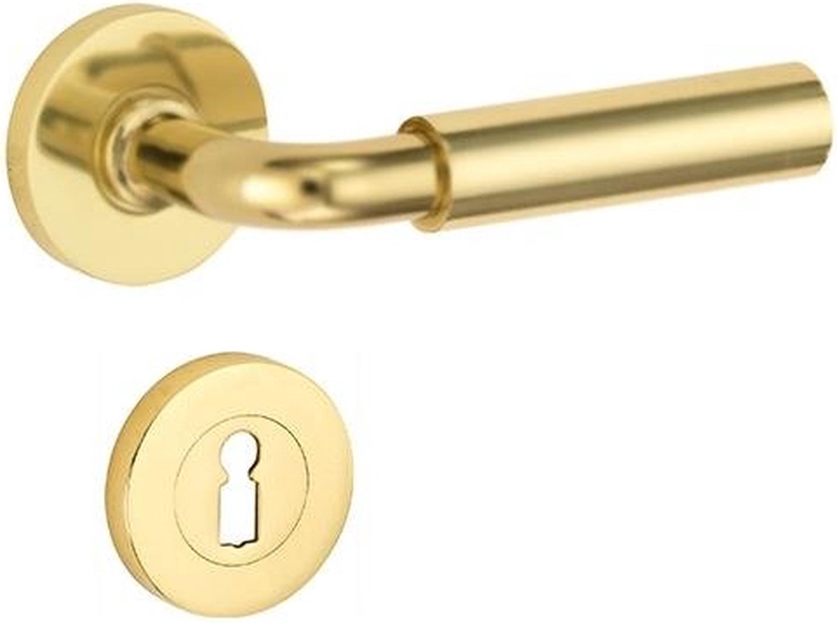 Mi Satori Frankfurt deurkruk op rozet met sleutelrozet messing ongelakt