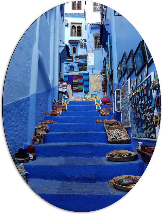 WallClassics - Dibond Ovaal - Kunst op Straat - Marokko - 72x96 cm Foto op Ovaal (Met Ophangsysteem)